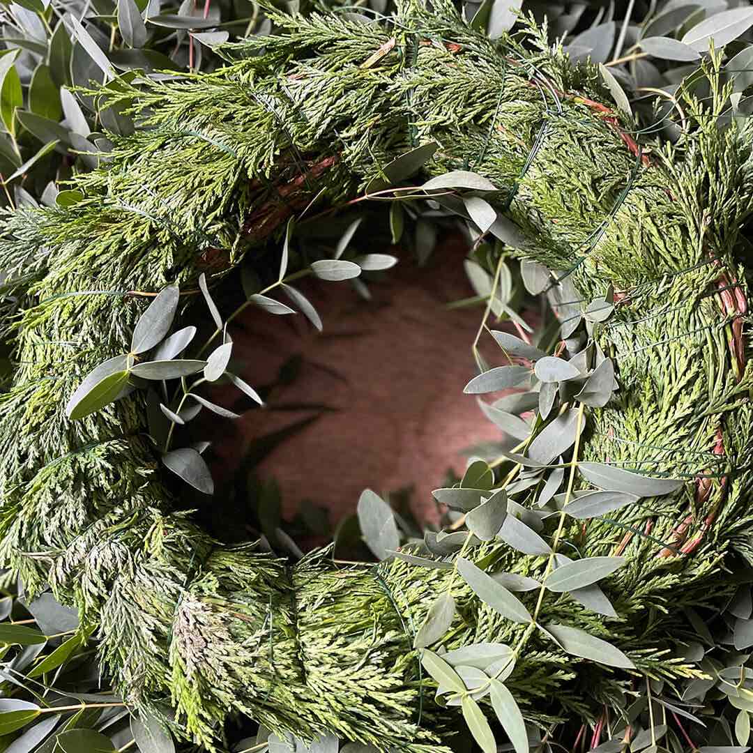 Fresh Parvi Eucalyptus Wreath -back- Green Trees